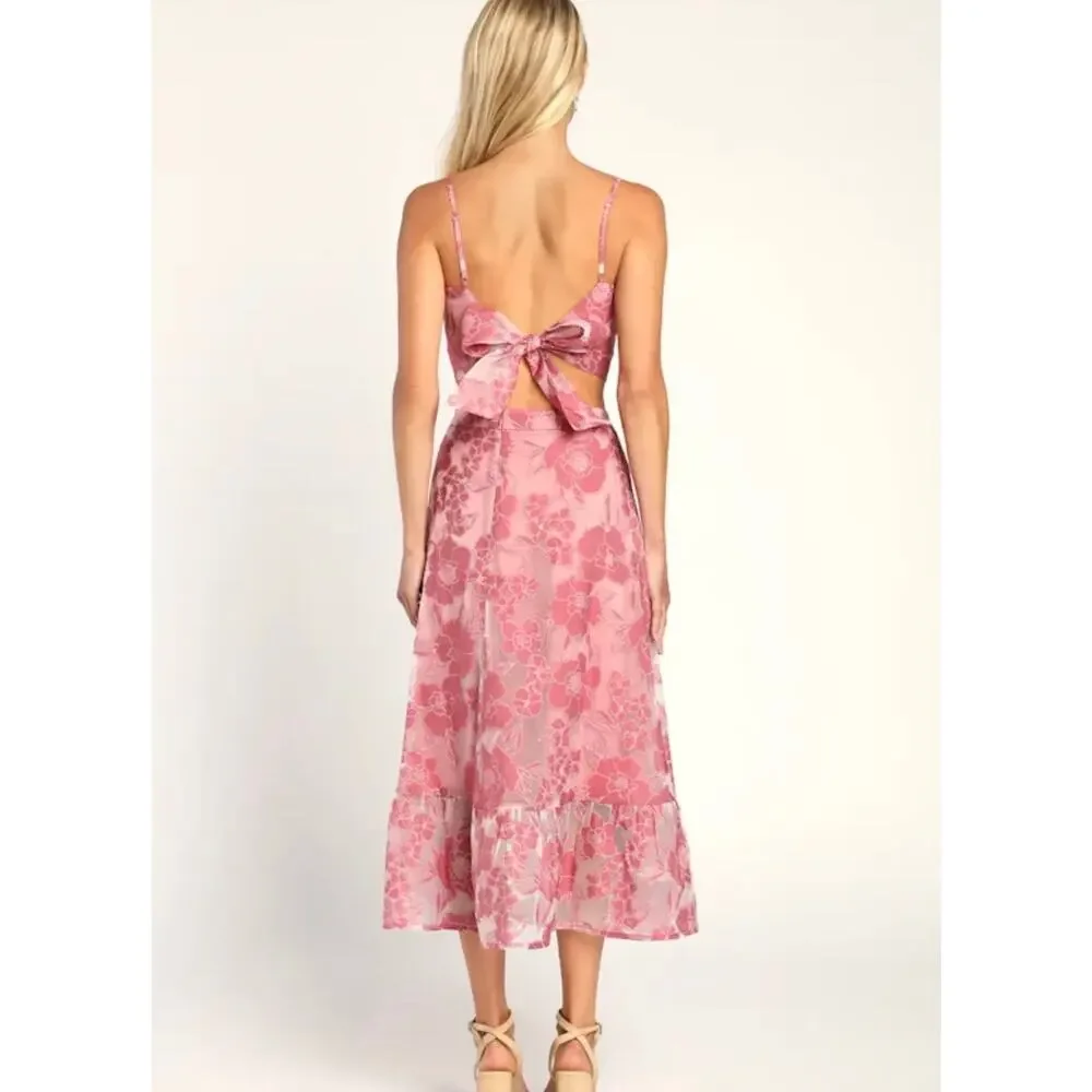Lulus Certainly Stylish Mauve Pink Burnout Floral Two-Piece Midi Dress sz S - Picture 2 of 7